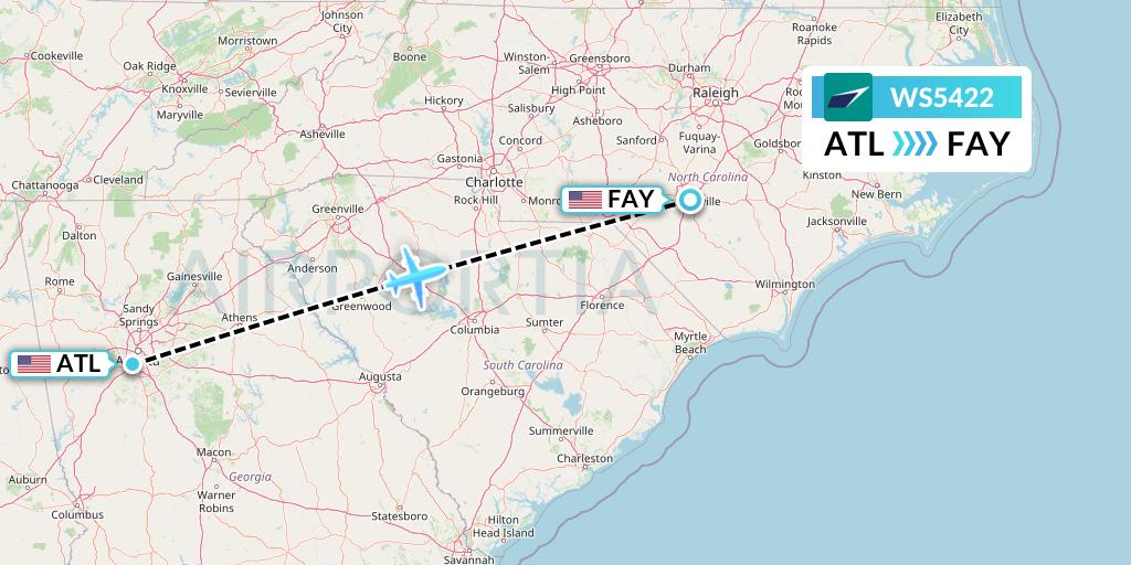 WS5422 WestJet Flight Map: Atlanta to Fayetteville