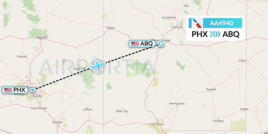 AA4940 American Airlines Flight Map: Phoenix to Albuquerque