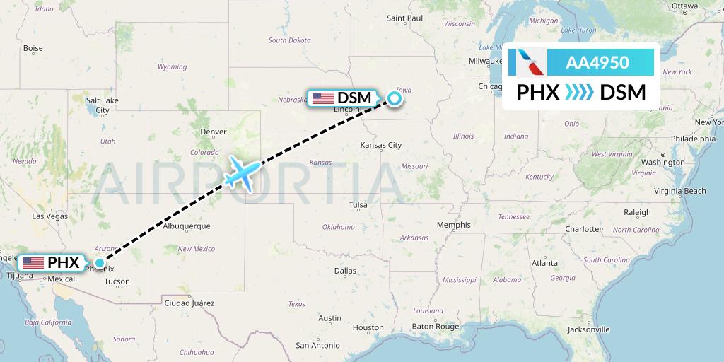 AA4950 American Airlines Flight Map: Phoenix to Des Moines