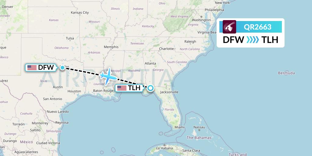 QR2663 Qatar Airways Flight Map: Dallas to Tallahassee