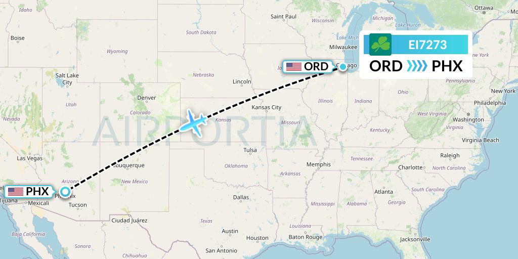 EI7273 Aer Lingus Flight Map: Chicago to Phoenix