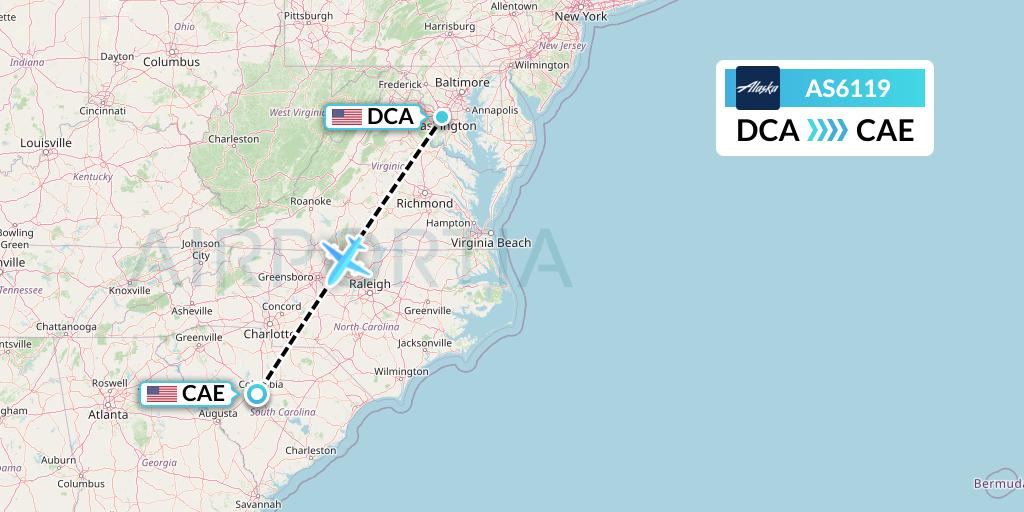AS6119 Alaska Airlines Flight Map: Washington to Columbia