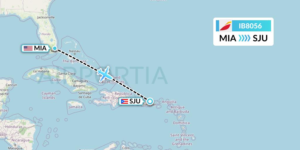 IB8056 Iberia Flight Map: Miami to San Juan