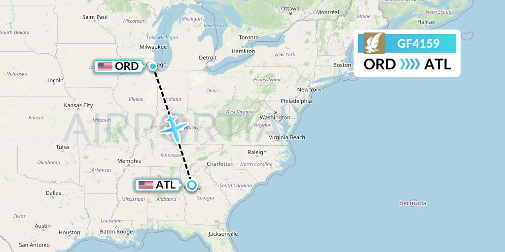 GF4159 Gulf Air Flight Map: Chicago to Atlanta