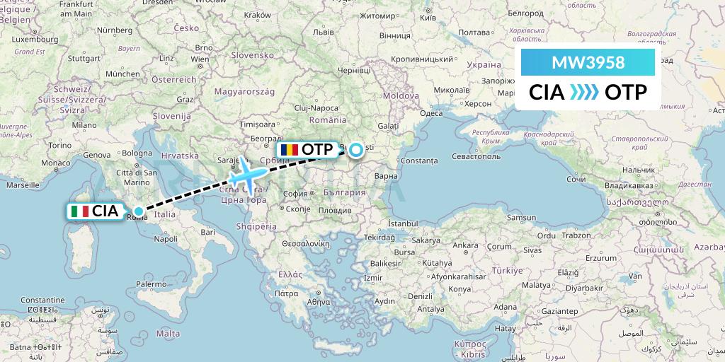 MW3958 Mokulele Flight Service Flight Map: Rome to Bucharest