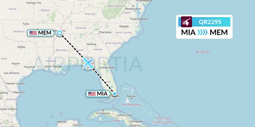 QR2295 Qatar Airways Flight Map: Miami to Memphis