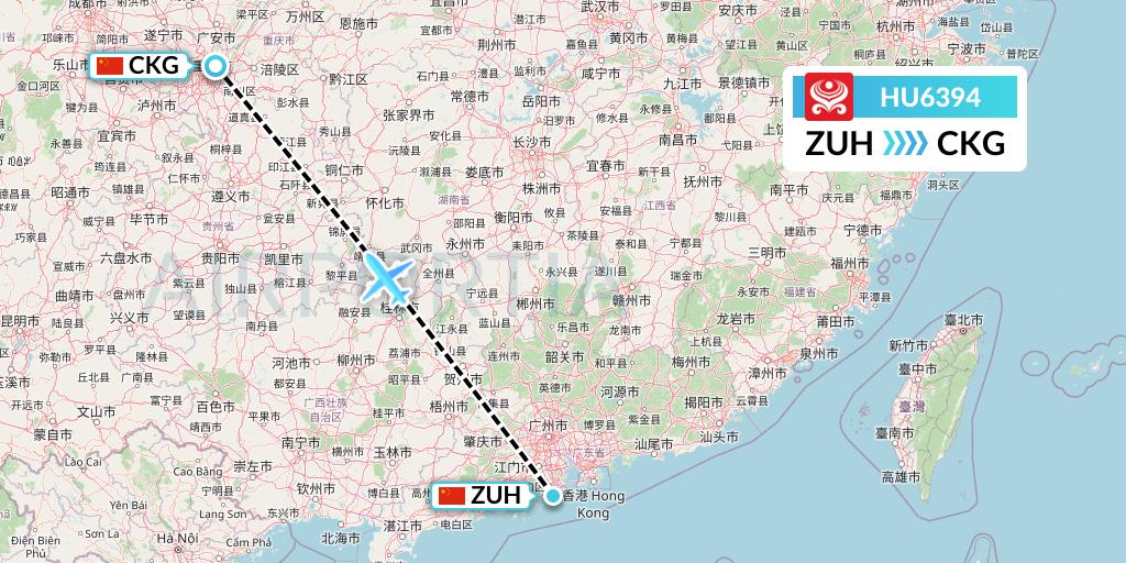 HU6394 Hainan Airlines Flight Map: Zhuhai to Chongqing
