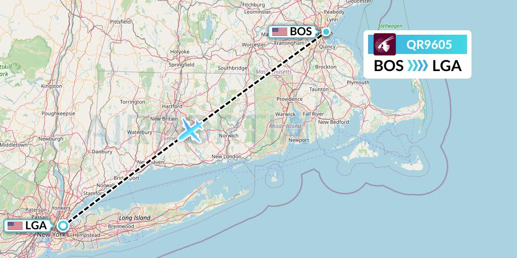 QR9605 Qatar Airways Flight Map: Boston to New York