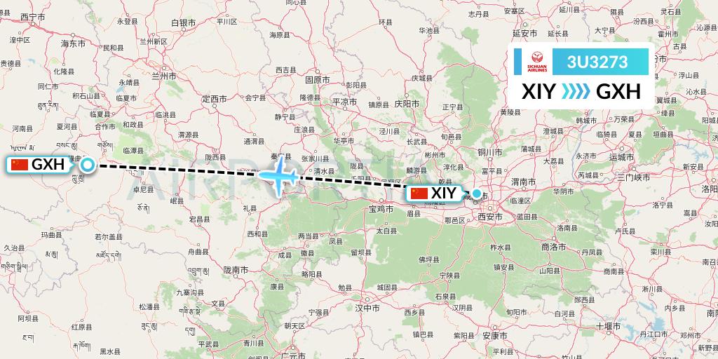 3U3273 Sichuan Airlines Flight Map: Xi'an to Xiahe