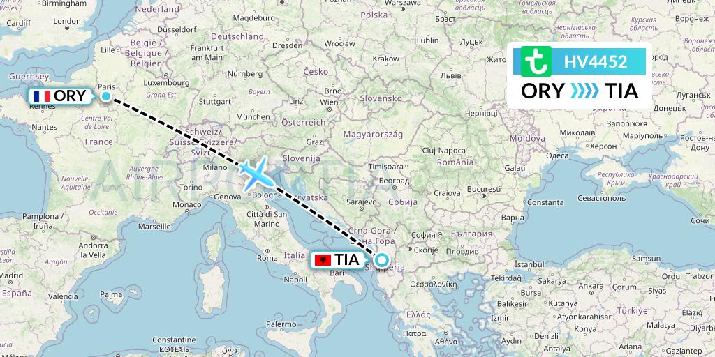 HV4452 Transavia Flight Map: Paris to Tirana