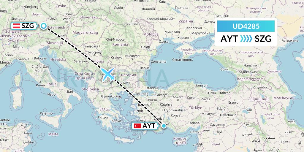 UD4285 UR Airlines Flight Map: Antalya to Salzburg