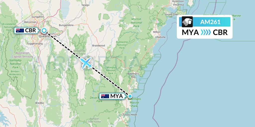 AM261 Aeromexico Flight Map: Moruya to Canberra