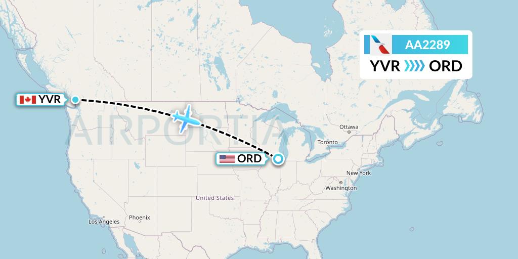 AA2289 American Airlines Flight Map: Vancouver to Chicago