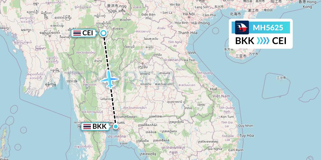MH5625 Malaysia Airlines Flight Map: Bangkok to Chiang Rai