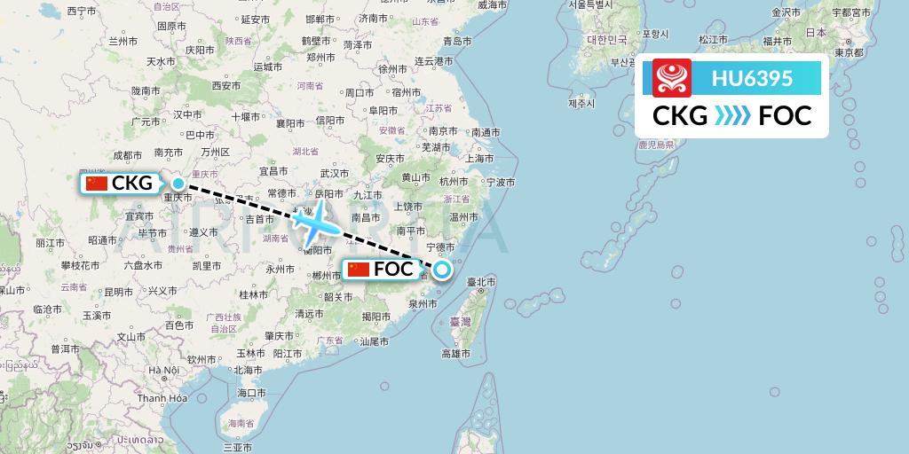 HU6395 Hainan Airlines Flight Map: Chongqing to Fuzhou