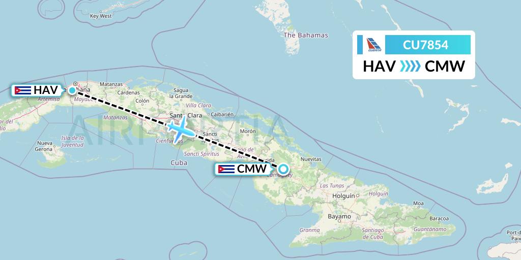 CU7854 Cubana Flight Map: Havana to Camaguey