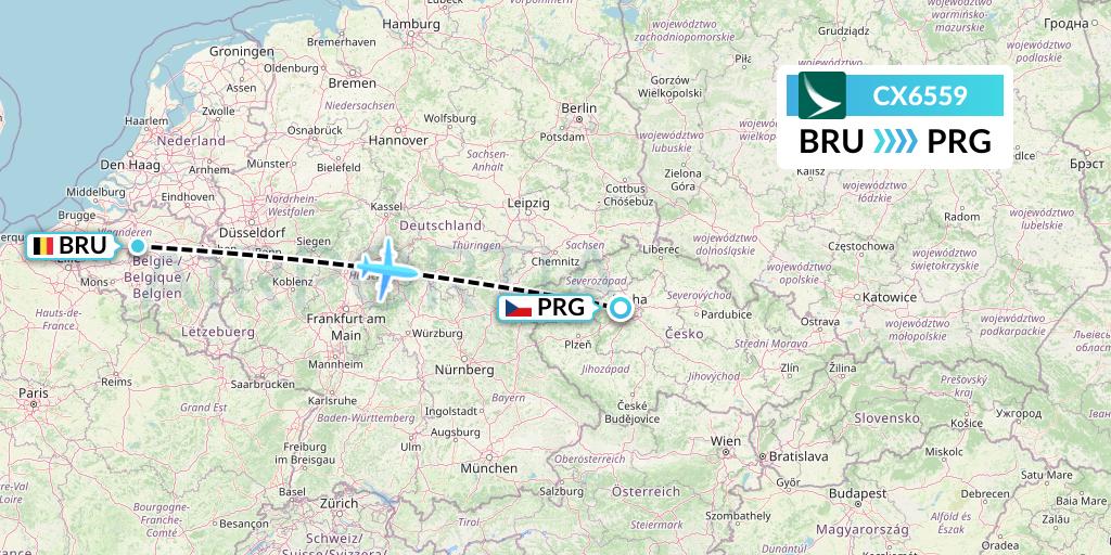 CX6559 Cathay Pacific Flight Map: Brussels to Prague