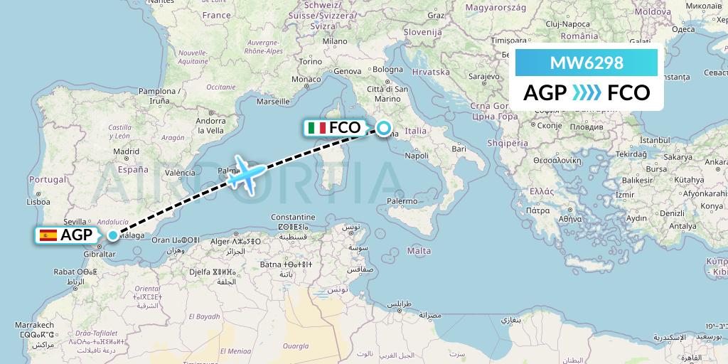 MW6298 Mokulele Flight Service Flight Map: Malaga to Rome