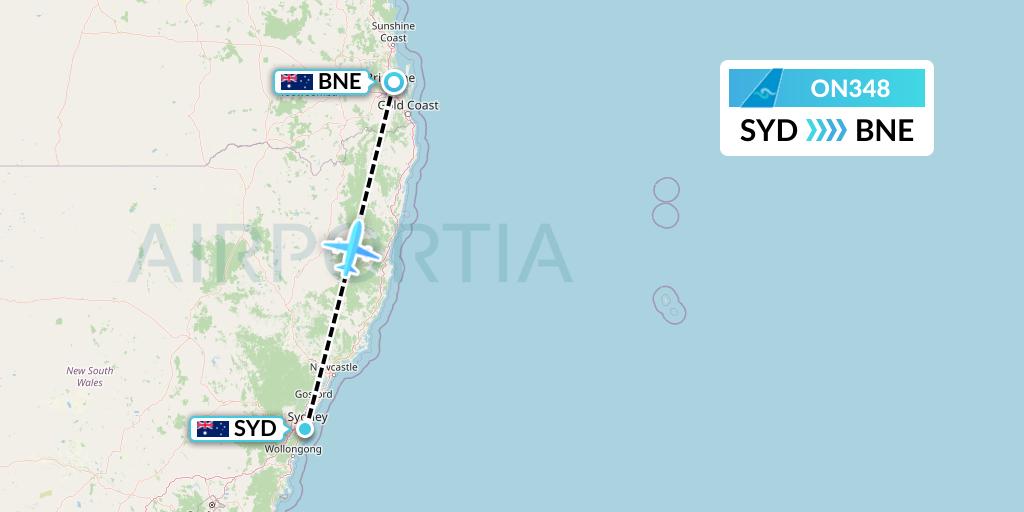 ON348 Nauru Airlines Flight Map: Sydney to Brisbane