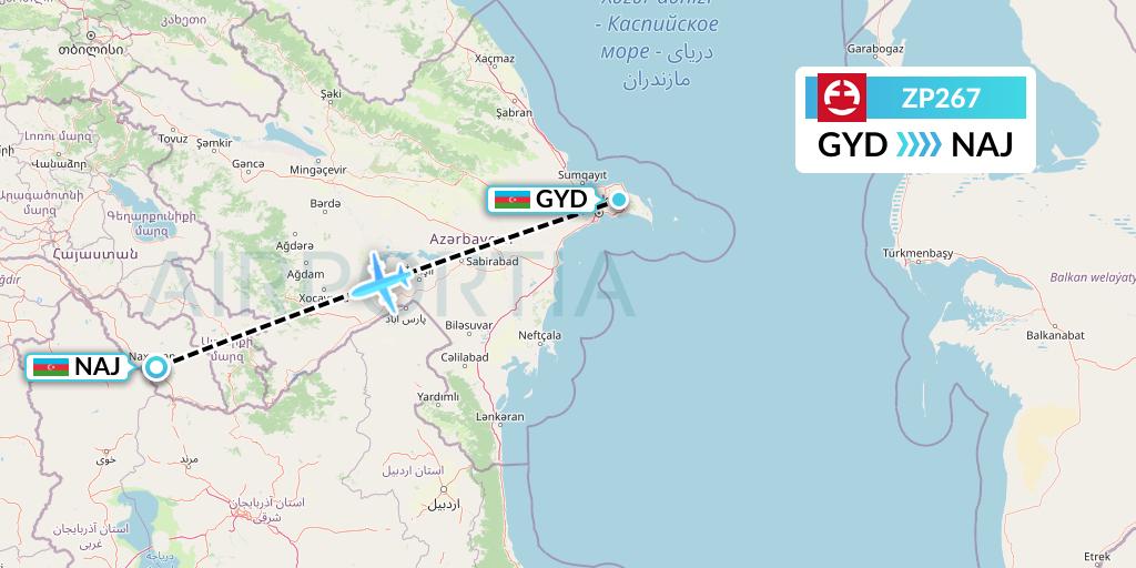 ZP267 Paranair Flight Map: Baku to Nakhchivan