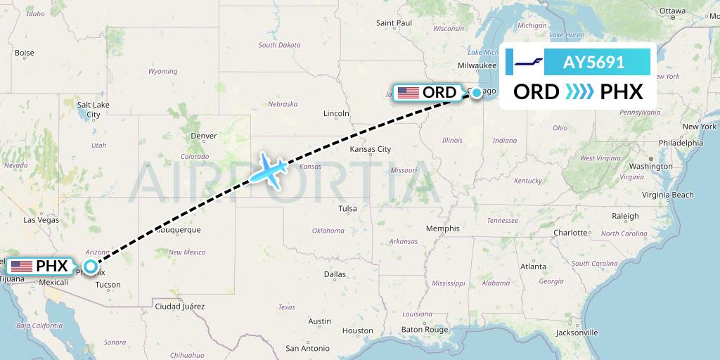 AY5691 Finnair Flight Map: Chicago to Phoenix