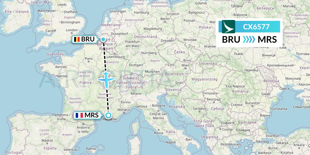 CX6577 Cathay Pacific Flight Map: Brussels to Marseille