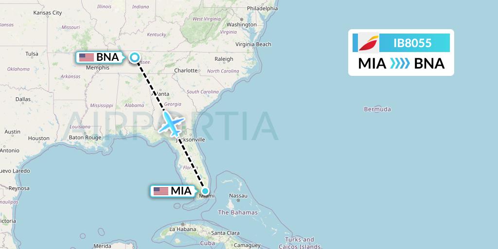 IB8055 Iberia Flight Map: Miami to Nashville