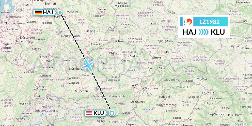 LZ1982 Air Link Flight Map: Hannover to Klagenfurt