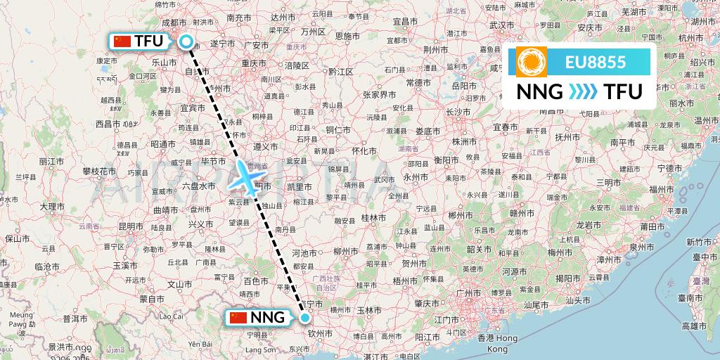 EU8855 Chengdu Airlines Flight Map: Nanning to Chengdu