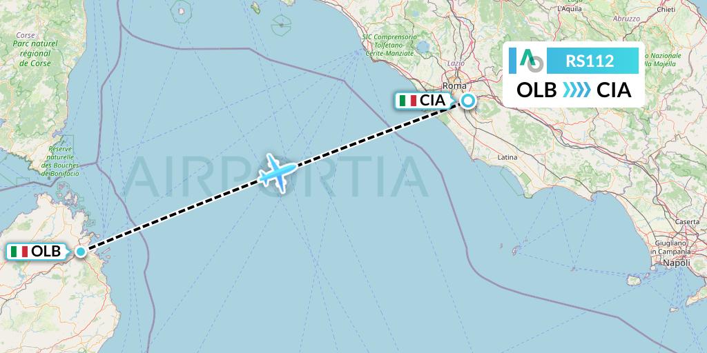 RS112 Air Seoul Flight Map: Olbia to Rome