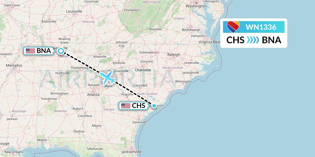 WN1336 Southwest Airlines Flight Map: Charleston to Nashville