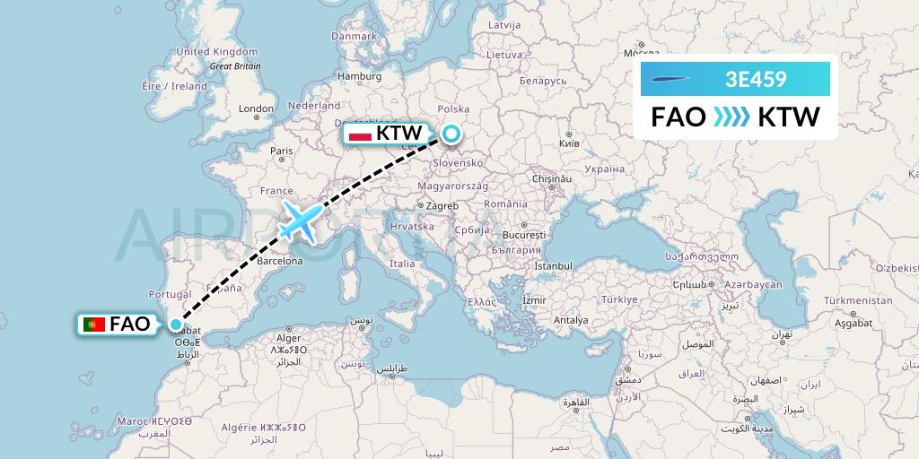 3E459 Air Choice One Flight Map: Faro to Katowice