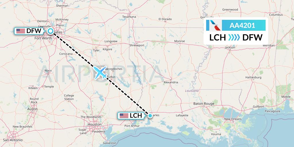 AA4201 American Airlines Flight Map: Lake Charles to Dallas
