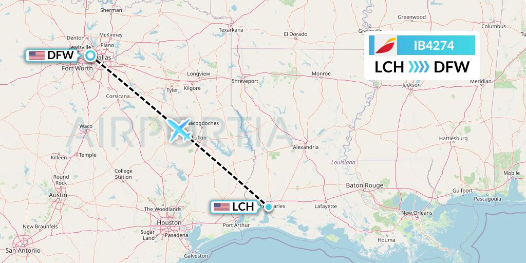 IB4274 Iberia Flight Map: Lake Charles to Dallas