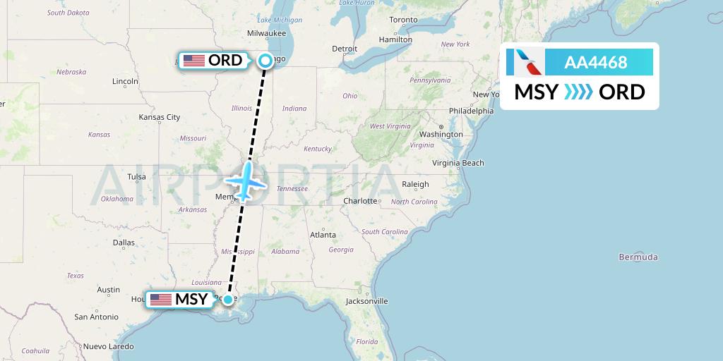 AA4468 American Airlines Flight Map: New Orleans to Chicago