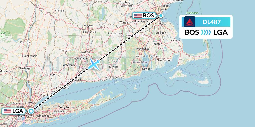 DL487 Delta Air Lines Flight Map: Boston to New York