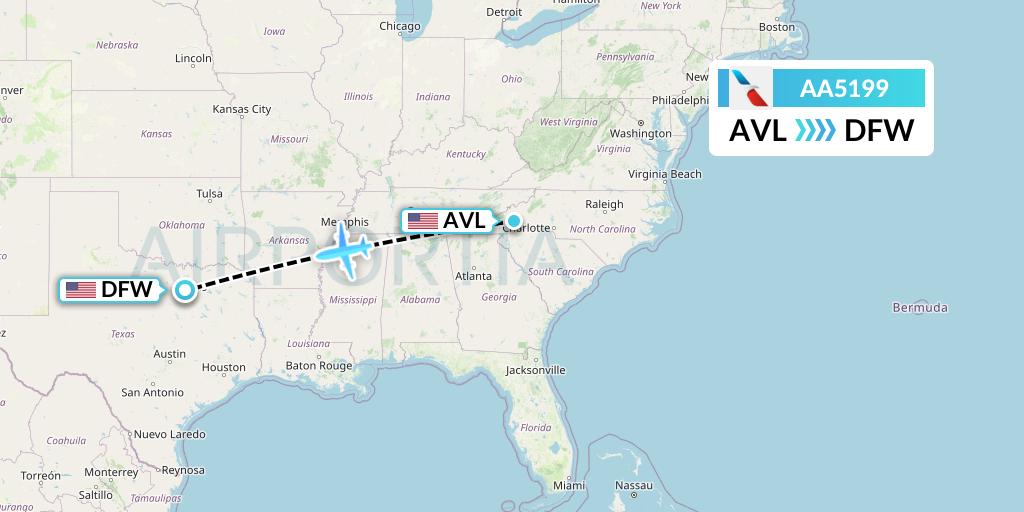 AA5199 American Airlines Flight Map: Asheville to Dallas