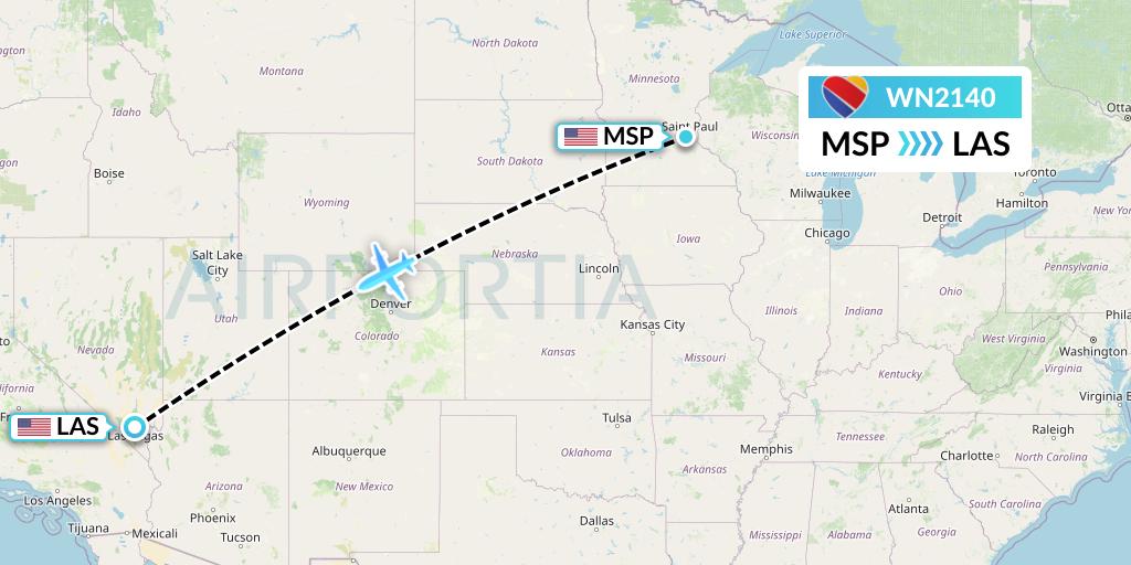 WN2140 Southwest Airlines Flight Map: Minneapolis to Las Vegas