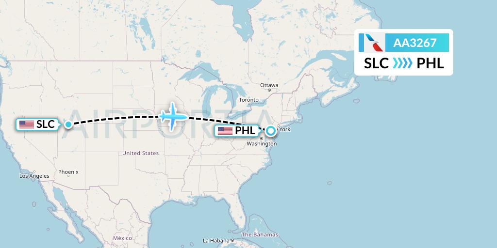 AA3267 American Airlines Flight Map: Salt Lake City to Philadelphia