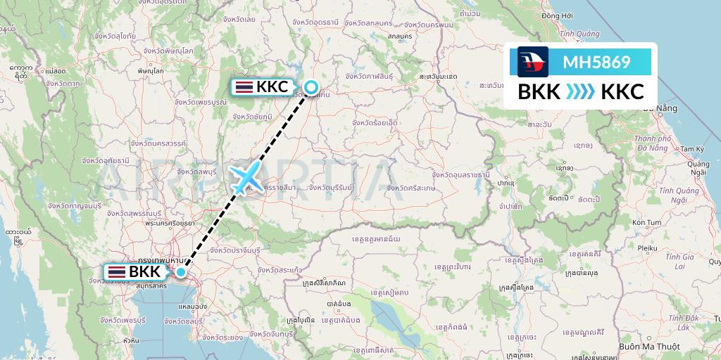 MH5869 Malaysia Airlines Flight Map: Bangkok to Khon Kaen
