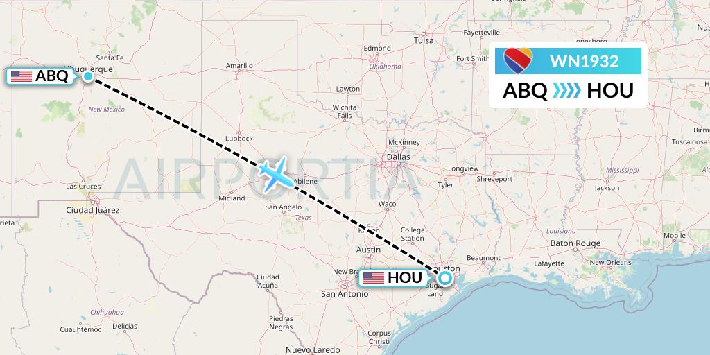 WN1932 Southwest Airlines Flight Map: Albuquerque to Houston