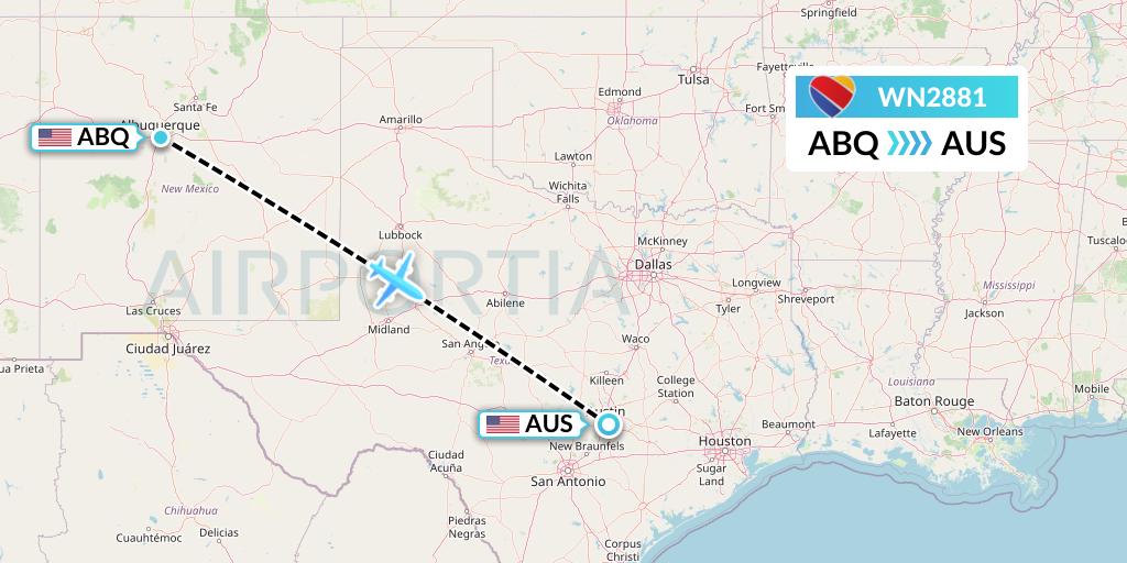WN2881 Southwest Airlines Flight Map: Albuquerque to Austin