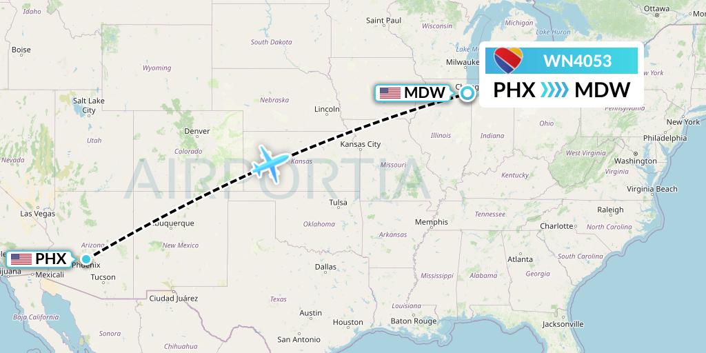 WN4053 Southwest Airlines Flight Map: Phoenix to Chicago