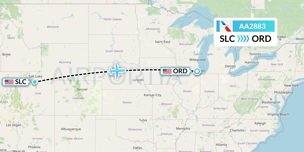 AA2883 American Airlines Flight Map: Salt Lake City to Chicago