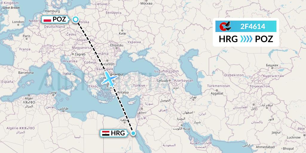 2F4614 twoFlex Taxi Aereo Flight Map: Hurghada to Poznan