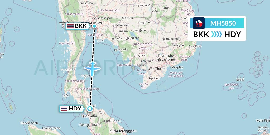 MH5850 Malaysia Airlines Flight Map: Bangkok to Hat Yai