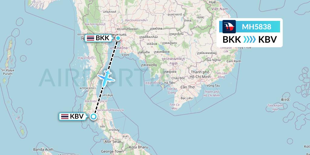 MH5838 Malaysia Airlines Flight Map: Bangkok to Krabi