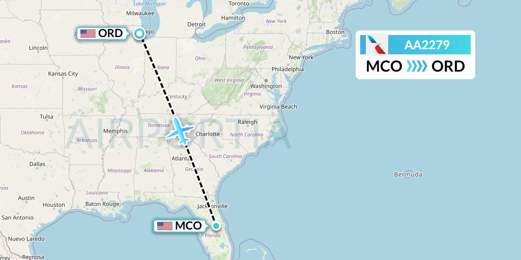 AA2279 American Airlines Flight Map: Orlando to Chicago