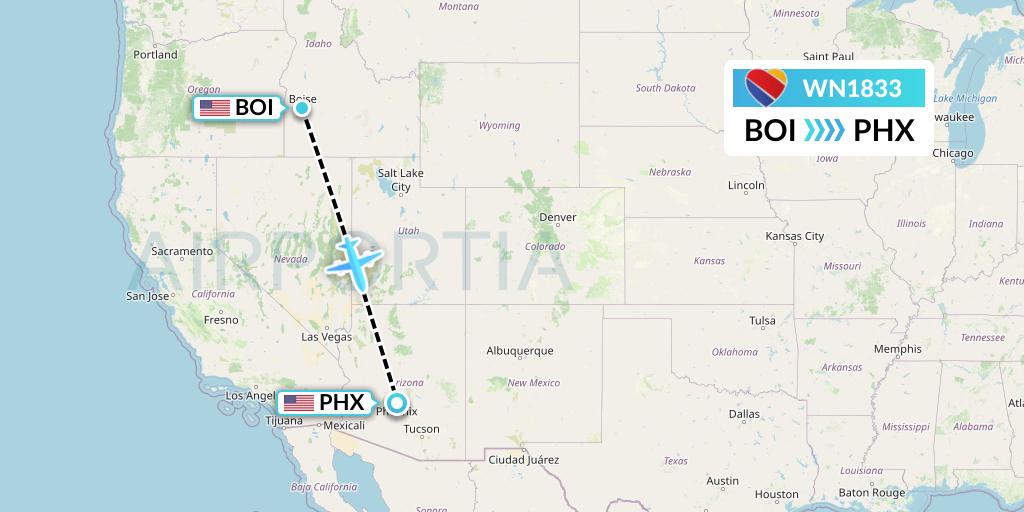 WN1833 Southwest Airlines Flight Map: Boise to Phoenix