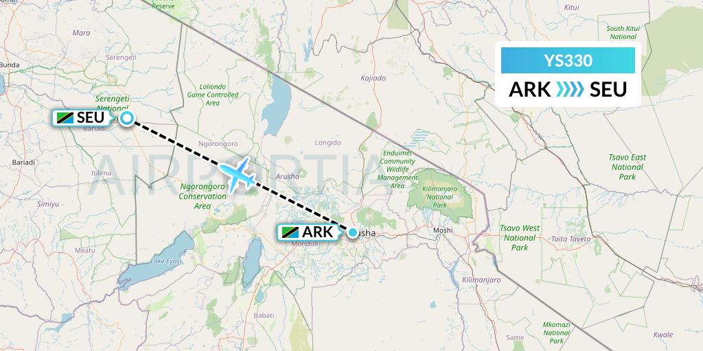 YS330 Flightlink Air Charters Flight Map: Arusha to Seronera
